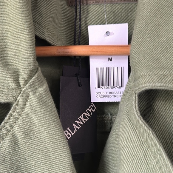 Blank NYC jacket Green Double-Breasted cropped trench medium NEW moto - Picture 2 of 5